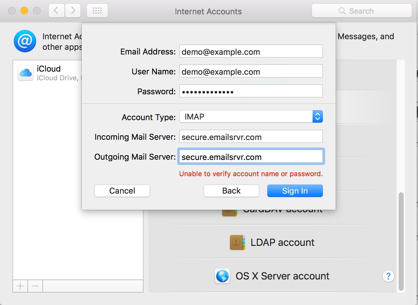 what is the cyrus user in mac mail server 10.4